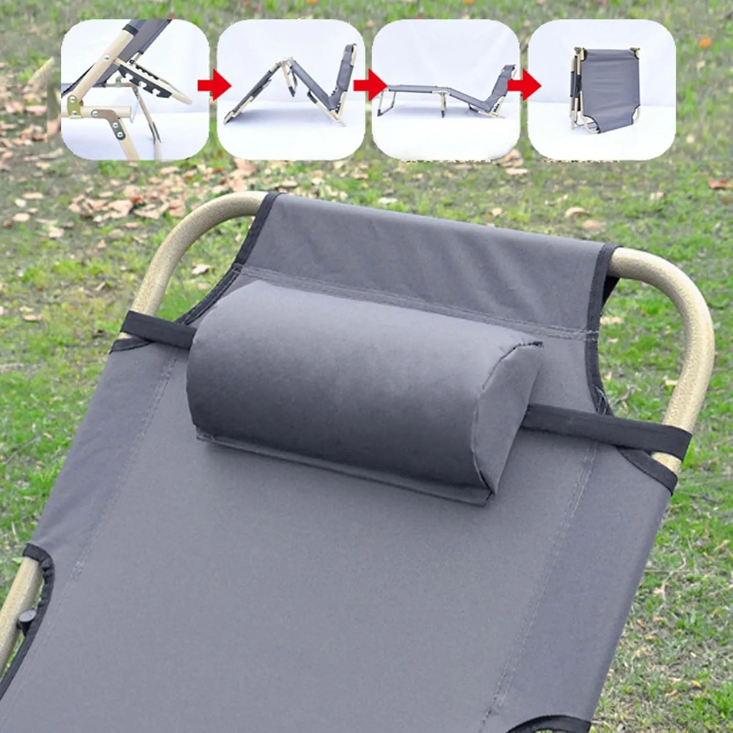 ( Folding Camping Cot, 3-Position Adjustable Oxford Sleeping Cots Bed,Portable Camping Bed with Pillow,Multifunctional Lounge Chair,Perfect for Camping, Pool, Beach, Patio (68.