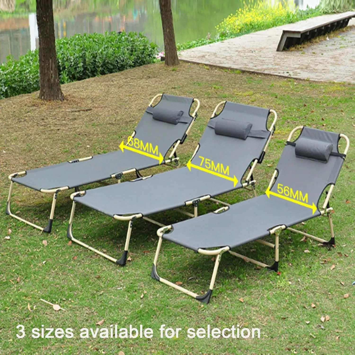 ( Folding Camping Cot, 3-Position Adjustable Oxford Sleeping Cots Bed,Portable Camping Bed with Pillow,Multifunctional Lounge Chair,Perfect for Camping, Pool, Beach, Patio (68.