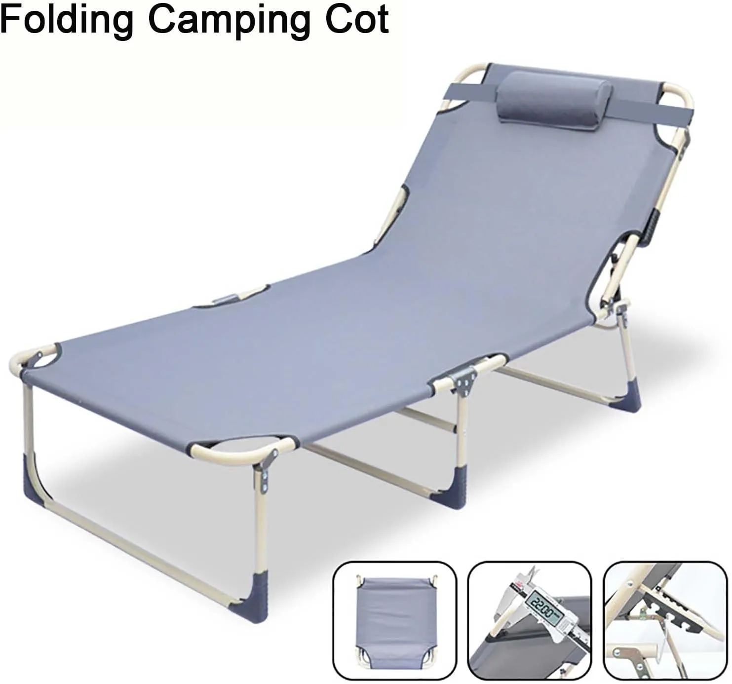 ( Folding Camping Cot, 3-Position Adjustable Oxford Sleeping Cots Bed,Portable Camping Bed with Pillow,Multifunctional Lounge Chair,Perfect for Camping, Pool, Beach, Patio (68.