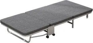 ( Lightweight Camping Cot with Mattress for Adults - Portable Folding Sleeping Cot - Office Bed with Wheels for Office Rest, Accompany, Take A Nap, and Sleep (Grey,23.62" X70.87