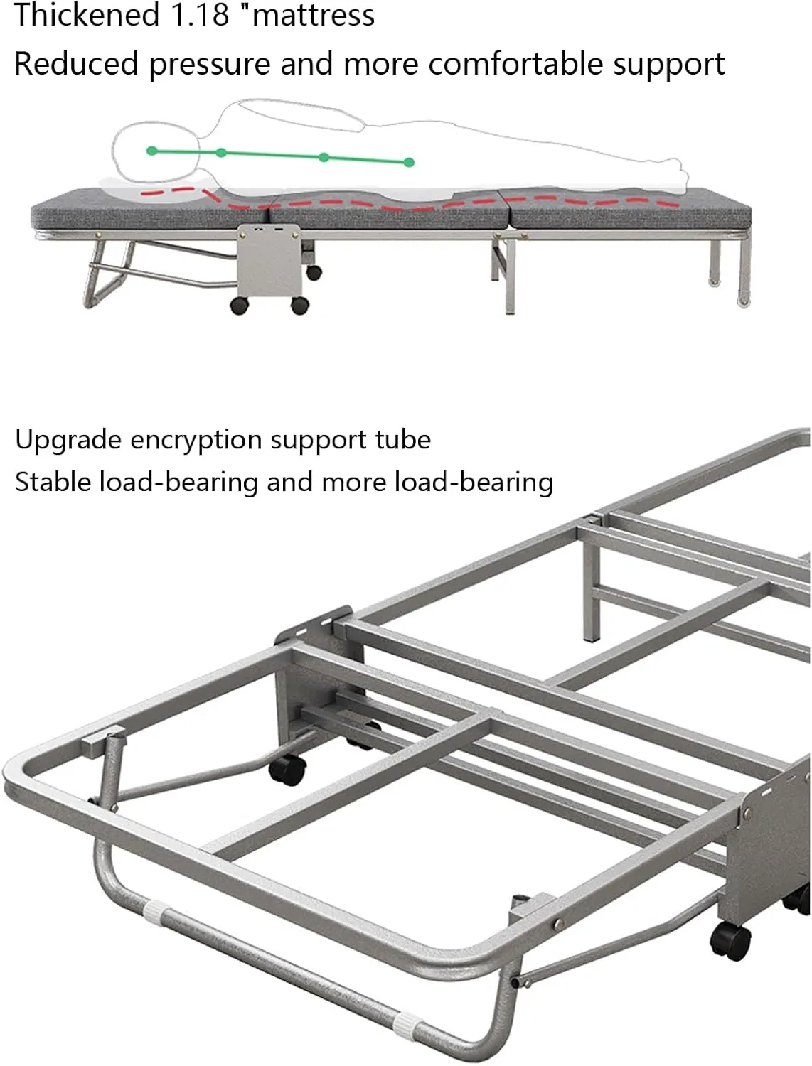 ( Lightweight Camping Cot with Mattress for Adults - Portable Folding Sleeping Cot - Office Bed with Wheels for Office Rest, Accompany, Take A Nap, and Sleep (Grey,23.62" X70.87