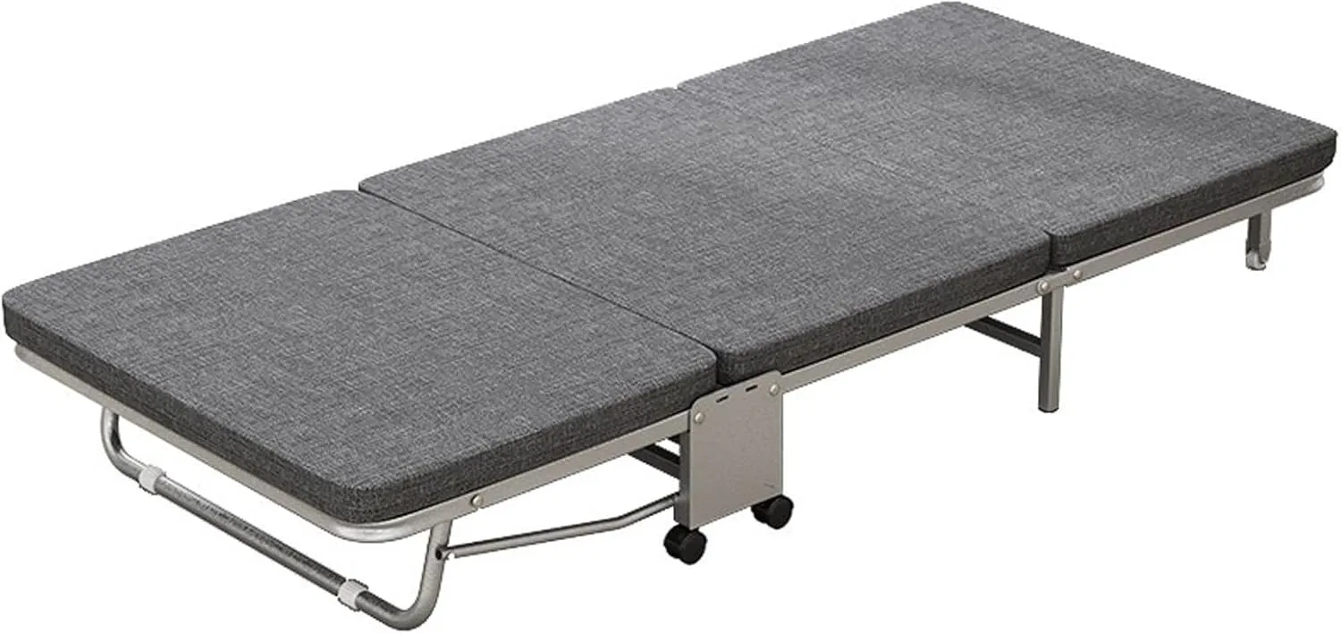 ( Lightweight Camping Cot with Mattress for Adults - Portable Folding Sleeping Cot - Office Bed with Wheels for Office Rest, Accompany, Take A Nap, and Sleep (Grey,23.62" X70.87