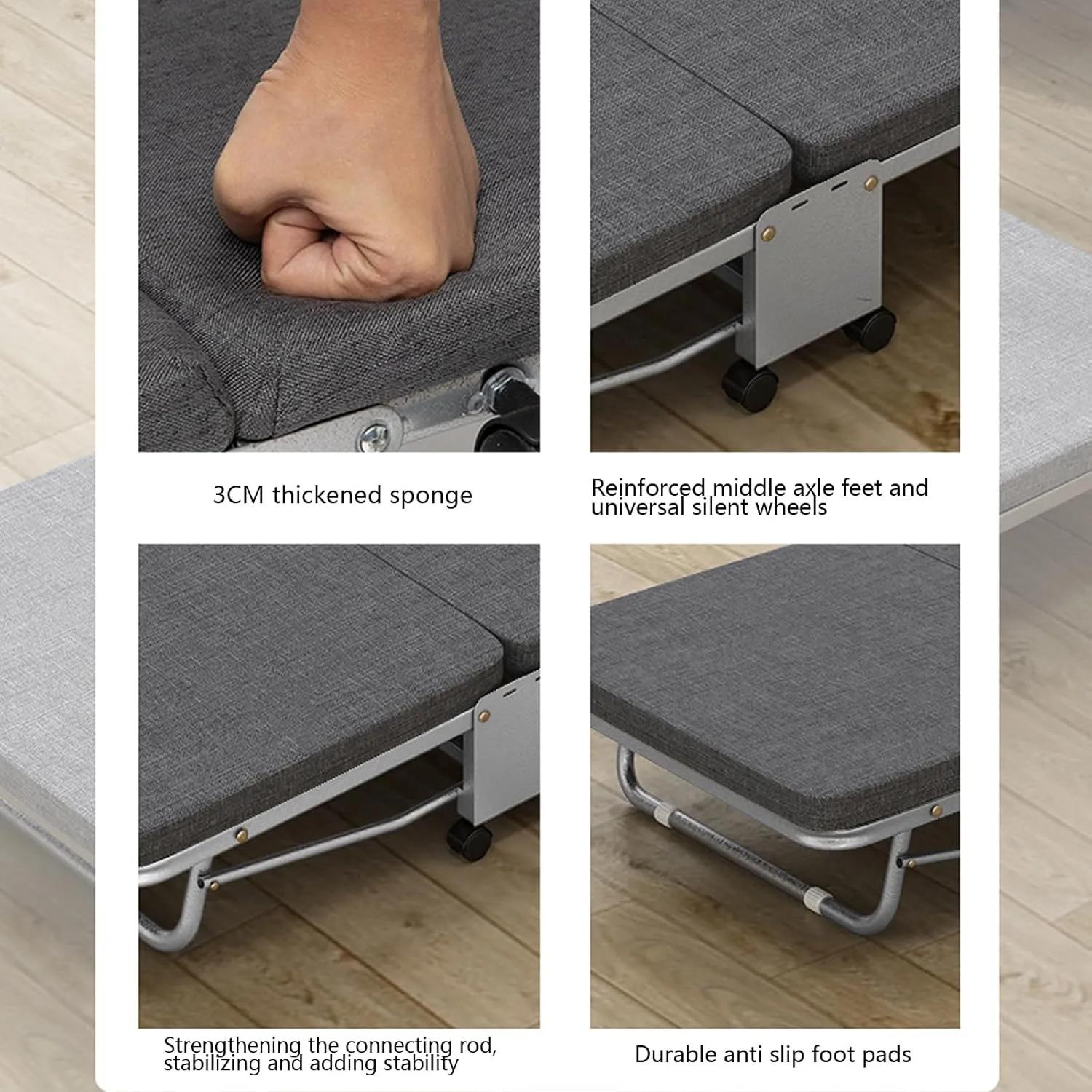 ( Lightweight Camping Cot with Mattress for Adults - Portable Folding Sleeping Cot - Office Bed with Wheels for Office Rest, Accompany, Take A Nap, and Sleep (Grey,23.62" X70.87
