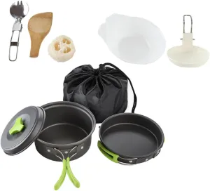 1 Set Compact Camping Cookware Hiking Utensils 2-Person Outdoor Cooking Kit