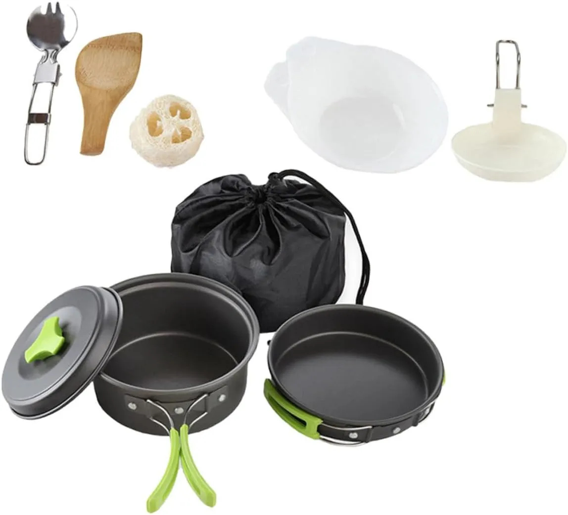 1 Set Compact Camping Cookware Hiking Utensils 2-Person Outdoor Cooking Kit