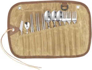 1 Set Portable Stainless Steel Utensil Kit Travel Cutlery for Camping Hiking Picnic Bbq Durable Easy to Clean for Outdoor Activities