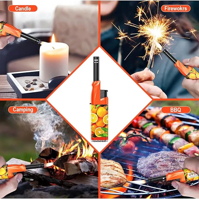 10 Pack Candle Lighter Butane Refillable Lighter 1.5 Inch Extended Wand Soft Flame Multipurpose Lighter for BBQ Grill Fireplace Camping(No Prefilled)