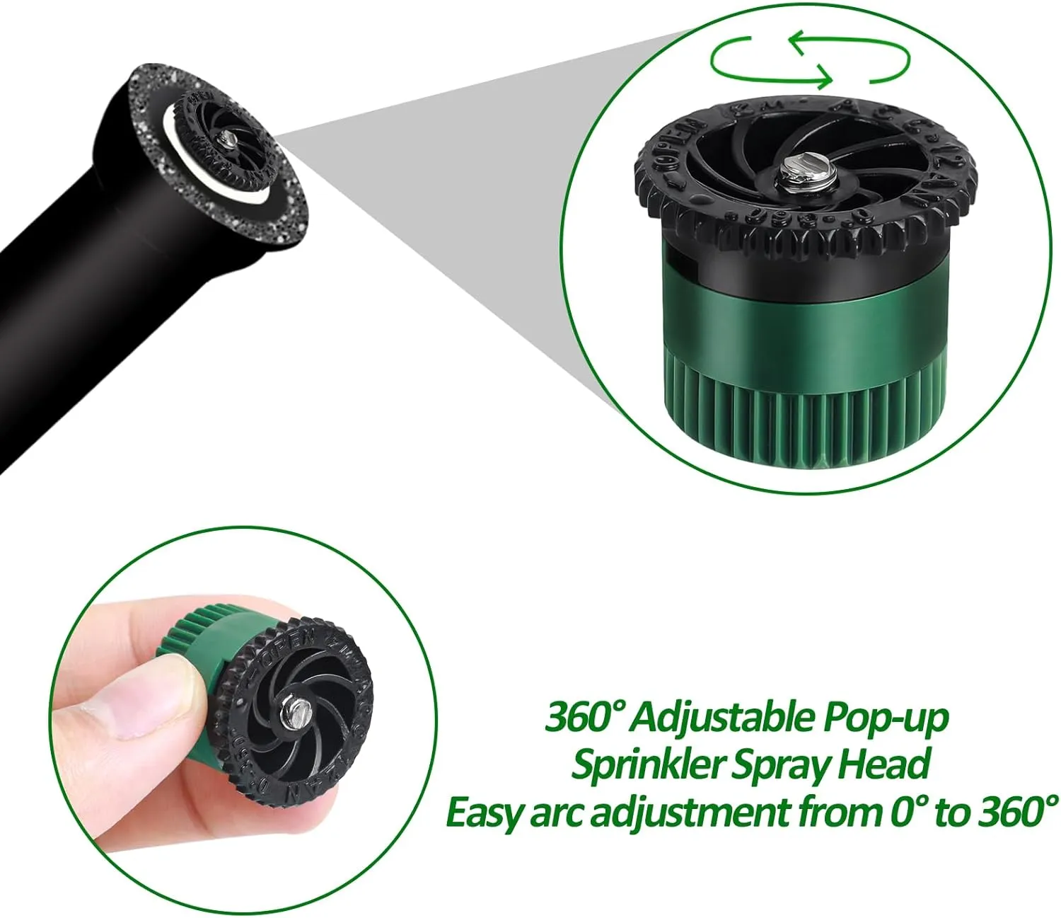 10 Pieces Variable Arc Nozzle, Sprinkler Heads Replacement Compatible With Pop Up Sprinklers Adjustable 0° - 360° Full Circle Pattern Spray Nozzle for Garden Lawn Irrigation (12AN)