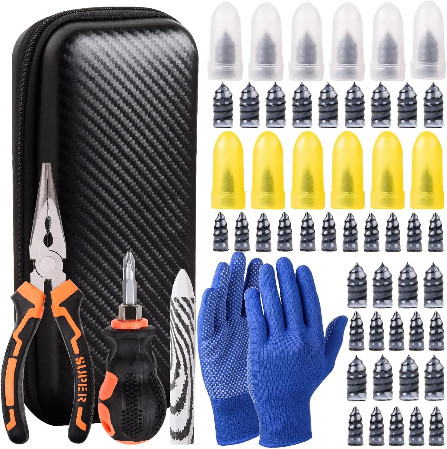 100PCS Emergency Tire Repair Kit – No Tire Removal Needed, Self-Tapping Nails, Patch Plug Tools & Portable Storage Bag – Quick Flat Tire Fix for Car, Truck, Motorcycle & SUV