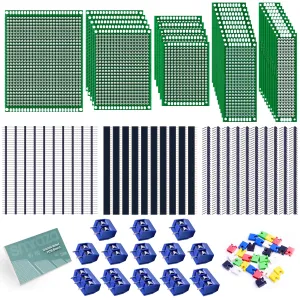 104pcs Double Sided PCB Board Kit, Prototype Boards for DIY Soldering and Electronic Project Circuit Boards Compatible with Arduino Kits, 30PCS 40 Pin 2.54mm Male and Female Header Connector