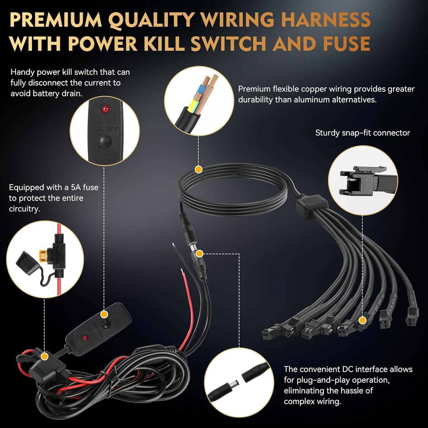 10Pods Pure White LED Rock Lights Kit with Switch Wiring Harness Extension Wire, 6500K 15LEDs Neon Underglow Light Waterproof Fender Lights for Car Trucks
