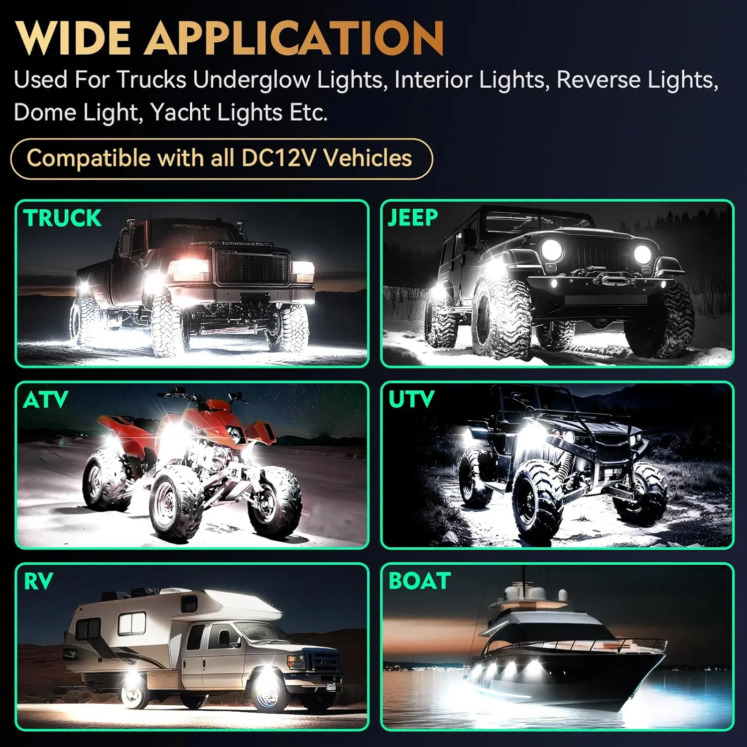 10Pods Pure White LED Rock Lights Kit with Switch Wiring Harness Extension Wire, 6500K 15LEDs Neon Underglow Light Waterproof Fender Lights for Car Trucks
