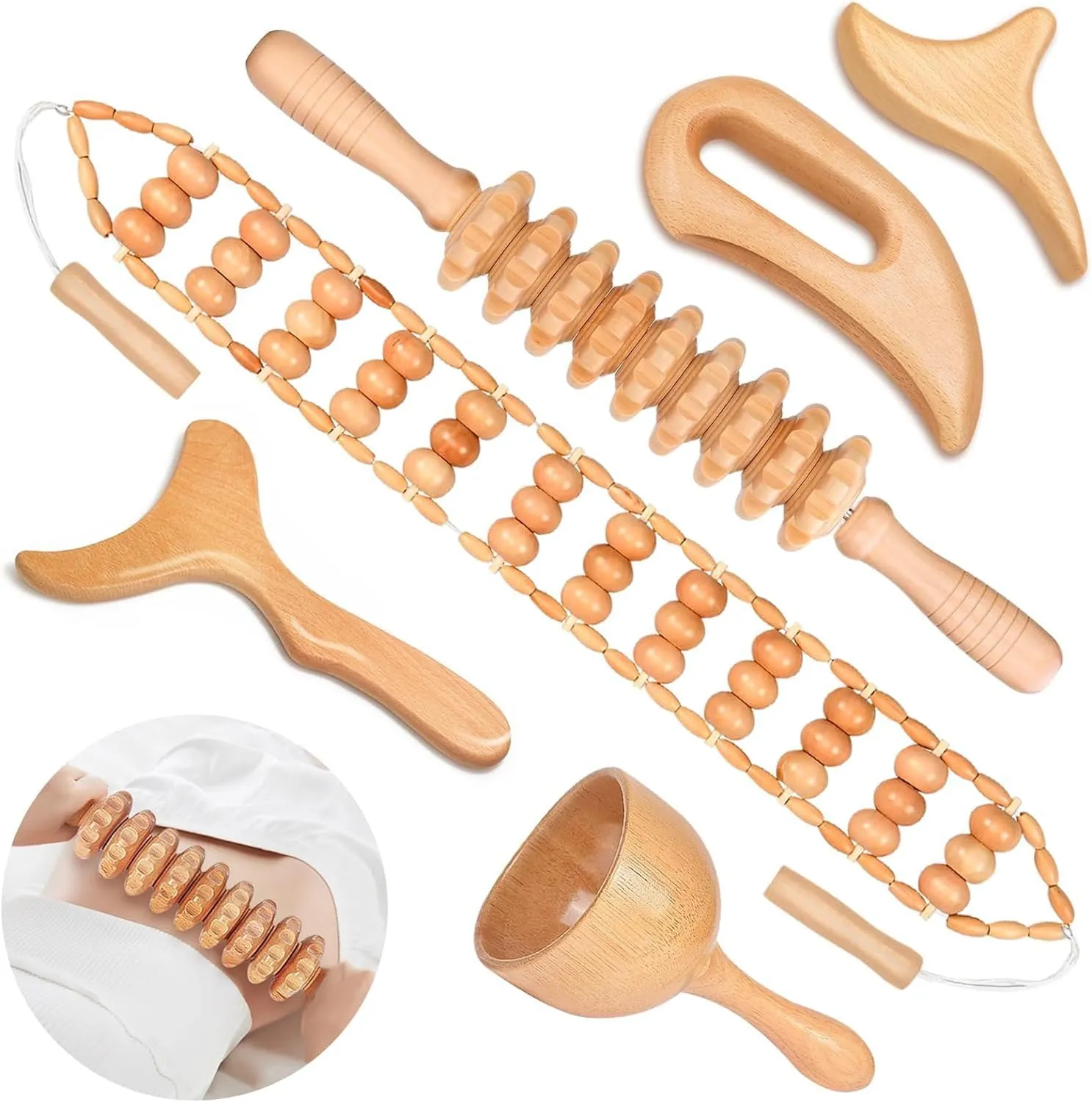 12-in-1 Wood Therapy Massage Tools Wooden Massager Body Sculpting Tools Maderoterapia Kit Wood Therapy Tools for Muscle Pain Relief Body Shaping Anti-Cellulite