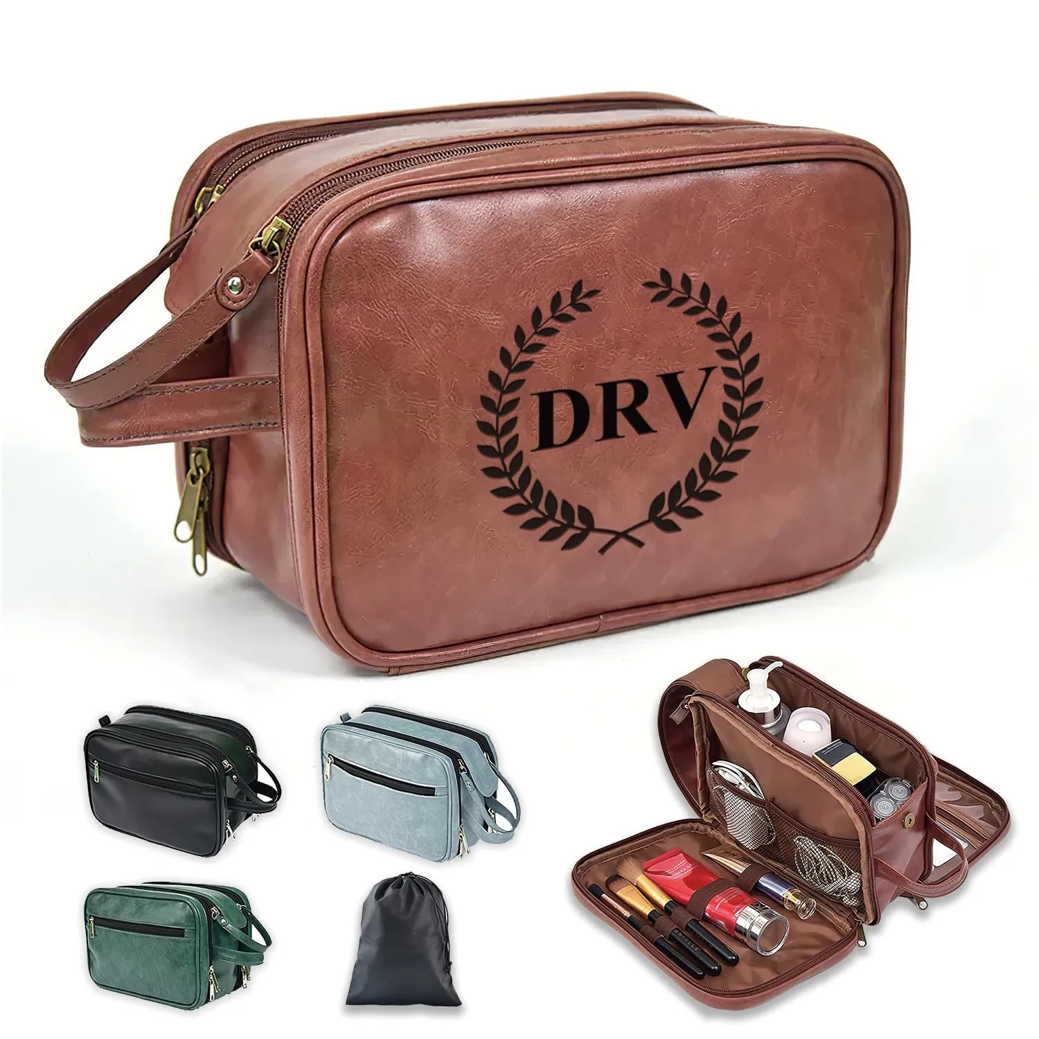 12 Pack Personalized Toiletry Bag for Men Handcrafted, Custom Leather Dopp Kit for Men, Personalized Gifts for Men, Father, Husband, Boyfriend, Groomsmen, Best Man Gifts, Shaving Bag Cosmetic Bag