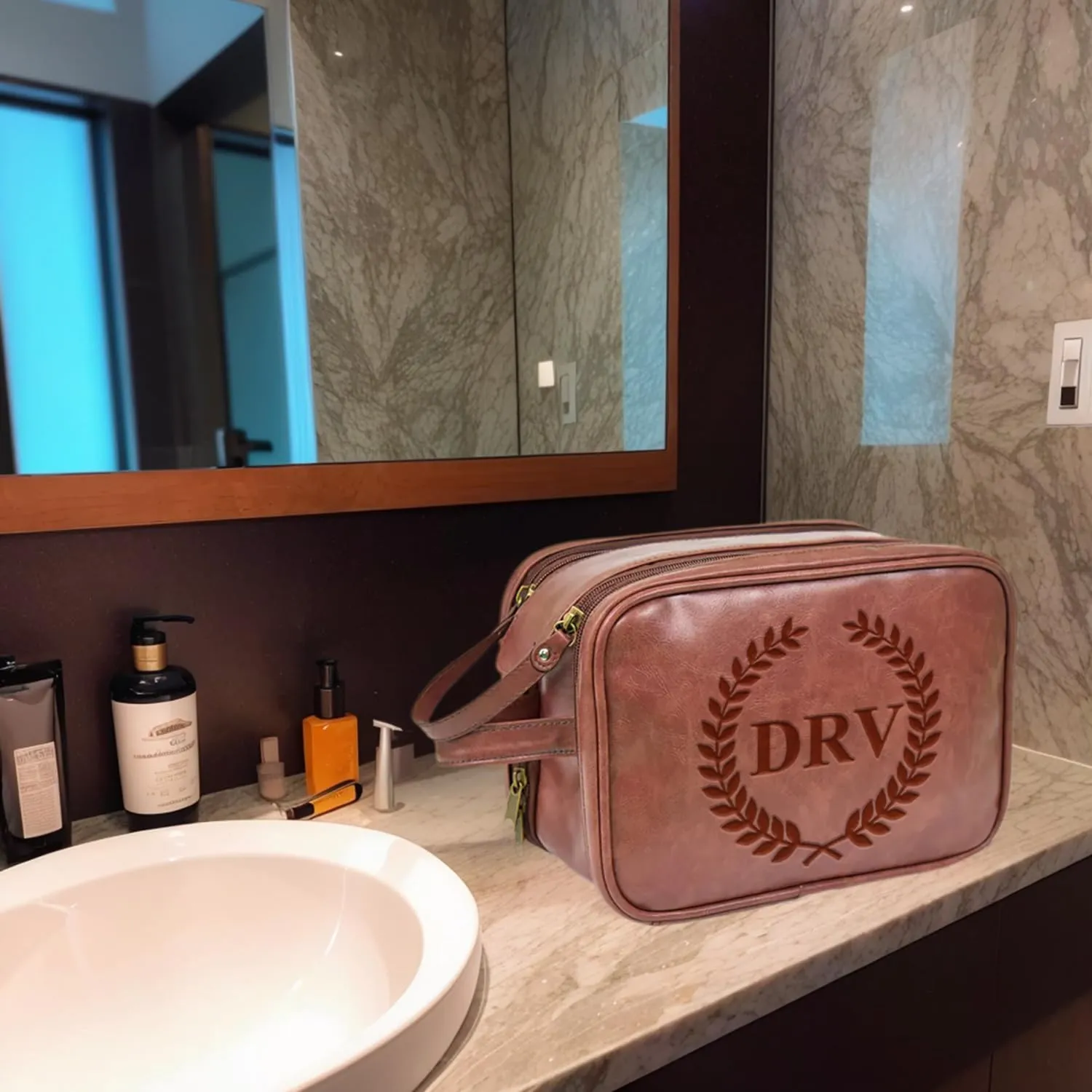 12 Pack Personalized Toiletry Bag for Men Handcrafted, Custom Leather Dopp Kit for Men, Personalized Gifts for Men, Father, Husband, Boyfriend, Groomsmen, Best Man Gifts, Shaving Bag Cosmetic Bag