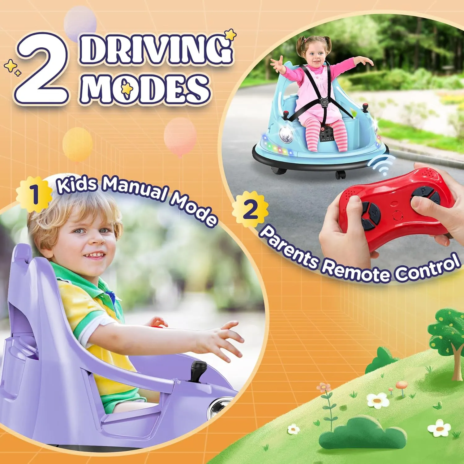 12V Kids Bumper Car for Toddlers W/Parent Remote Control, 360 Degree Spin, Lights, Music, 37-96 Months, Purple