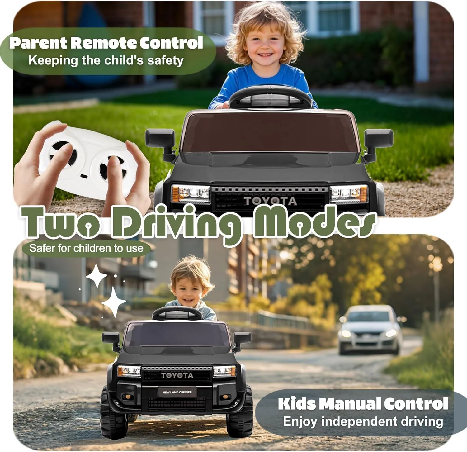 12V Kids Ride on Car for Ages 1-5, Electric Car W/Parent Remote Control,Licensed Toyota 4 Wheel Outdoor Suspension, Bluetooth/USB Music,LED Lights,70lbs Load Capacity(Black)