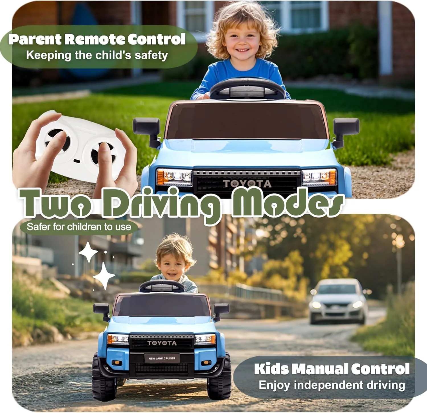 12V Kids Ride on Car for Ages 1-5, Electric Car W/Parent Remote Control,Licensed Toyota 4 Wheel Outdoor Suspension, Bluetooth/USB Music,LED Lights,70lbs Load Capacity(Blue)