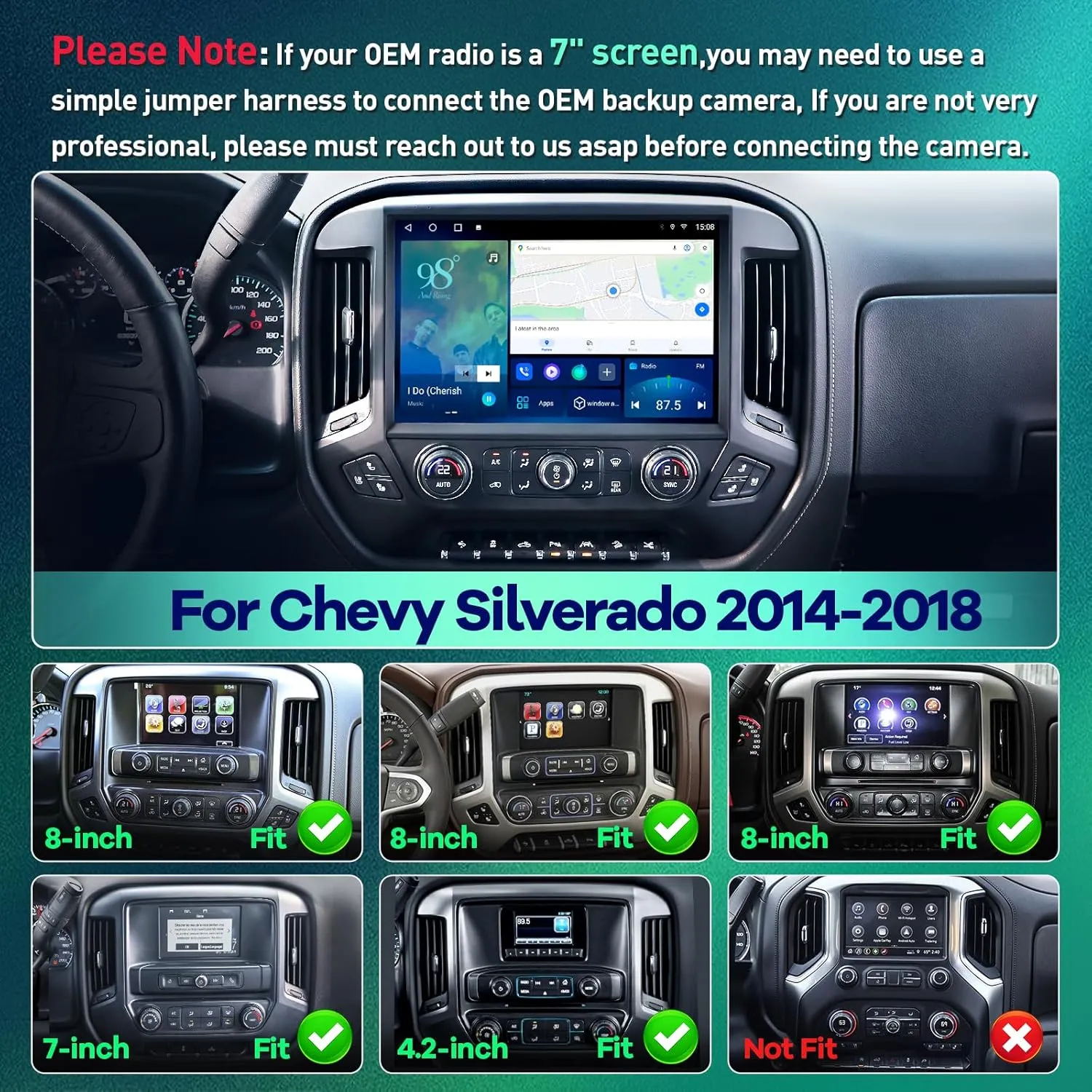 13.1" 8Core 8 128G Car Radio for Chevy Silverado GMC Sierra 2014-2018,5Ghz WiFi Android 12 IPS Touchscreen Silverado Radio with Carplay Android Auto BT DSP 48EQ Backup Camera Mic,Black