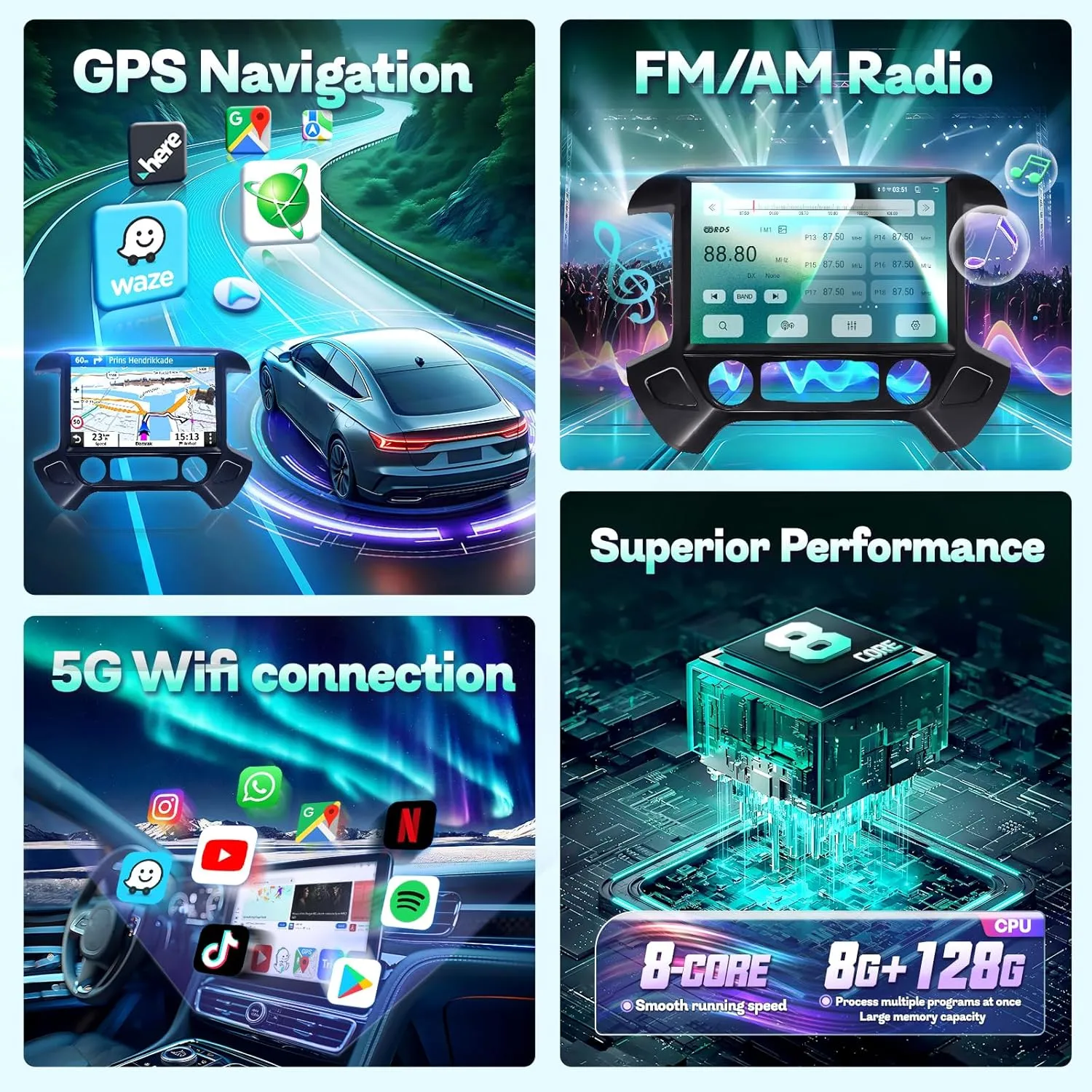 13.1" 8Core 8 128G Car Radio for Chevy Silverado GMC Sierra 2014-2018,5Ghz WiFi Android 12 IPS Touchscreen Silverado Radio with Carplay Android Auto BT DSP 48EQ Backup Camera Mic,Black