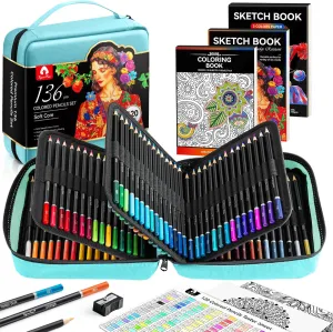 136 PCS Colored Pencils Set for Adult Coloring Books, 120 Colored Pencils with Sketchbook, Coloring Book, Sharpener, Soft Core Sketching Drawing Pencils, Art Supplies for Adults Artists (Green)