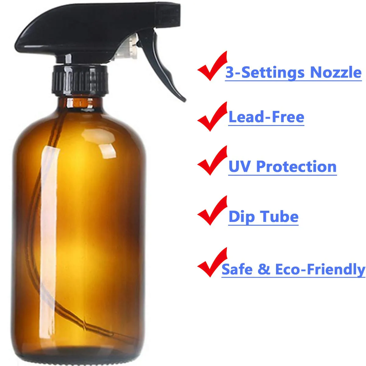 16oz Empty Glass Spray Bottles - Refillable Boston Round Container with Mist & Stream Trigger Settings Sprayer for Essential Oils, Cleaning, Kitchen, Hair(Blue,2Pack)
