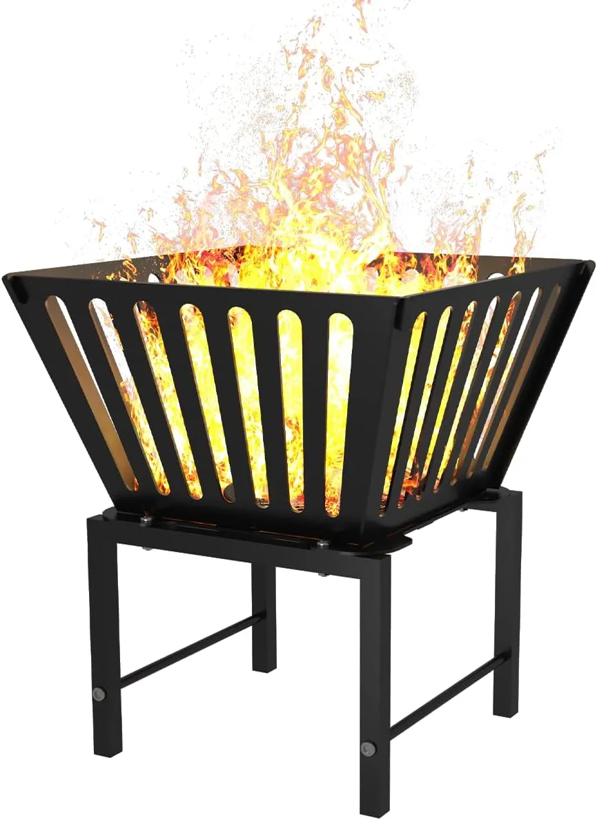 17 Inch Outdoor Fire Pit for Camping, Heavy Duty Portable Wood Burning Firepits Stove with Storage Bag for Outside Patio, Heating, Picnic, Campfire and BBQ, Trapezoid Vertical Hollow, Black