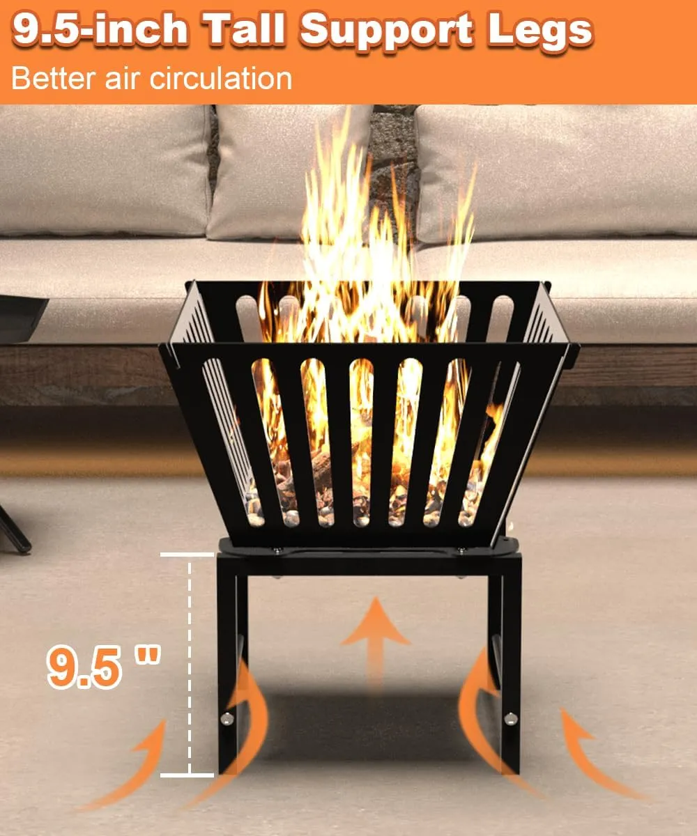 17 Inch Outdoor Fire Pit for Camping, Heavy Duty Portable Wood Burning Firepits Stove with Storage Bag for Outside Patio, Heating, Picnic, Campfire and BBQ, Trapezoid Vertical Hollow, Black