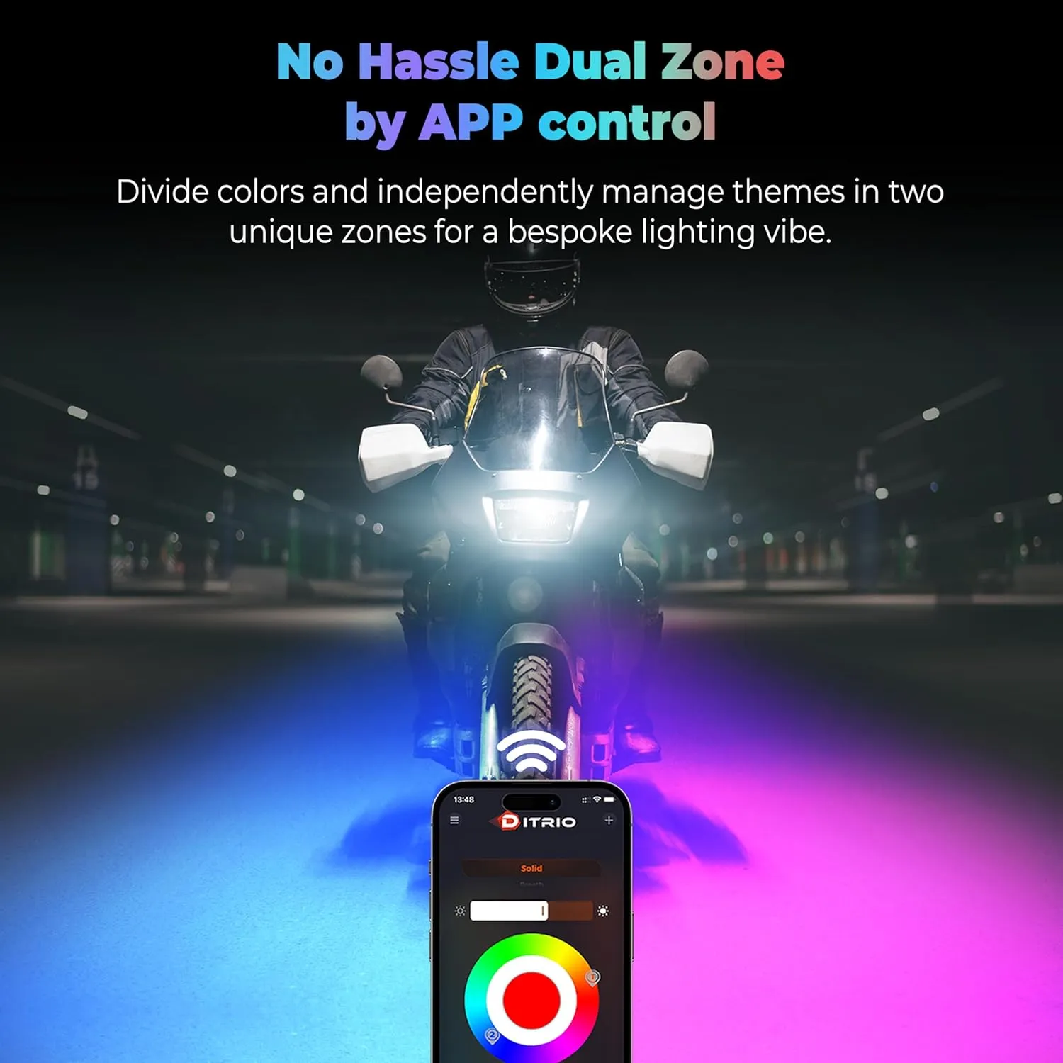 18pcs Underglow LED Strip Light Kit with APP Control, Dual Zone, Brake Turn Signal, 12V Waterproof Pixelglow Effects for Motorcycles, Trikes, Golf Carts, ATVs, UTVs - M18AP