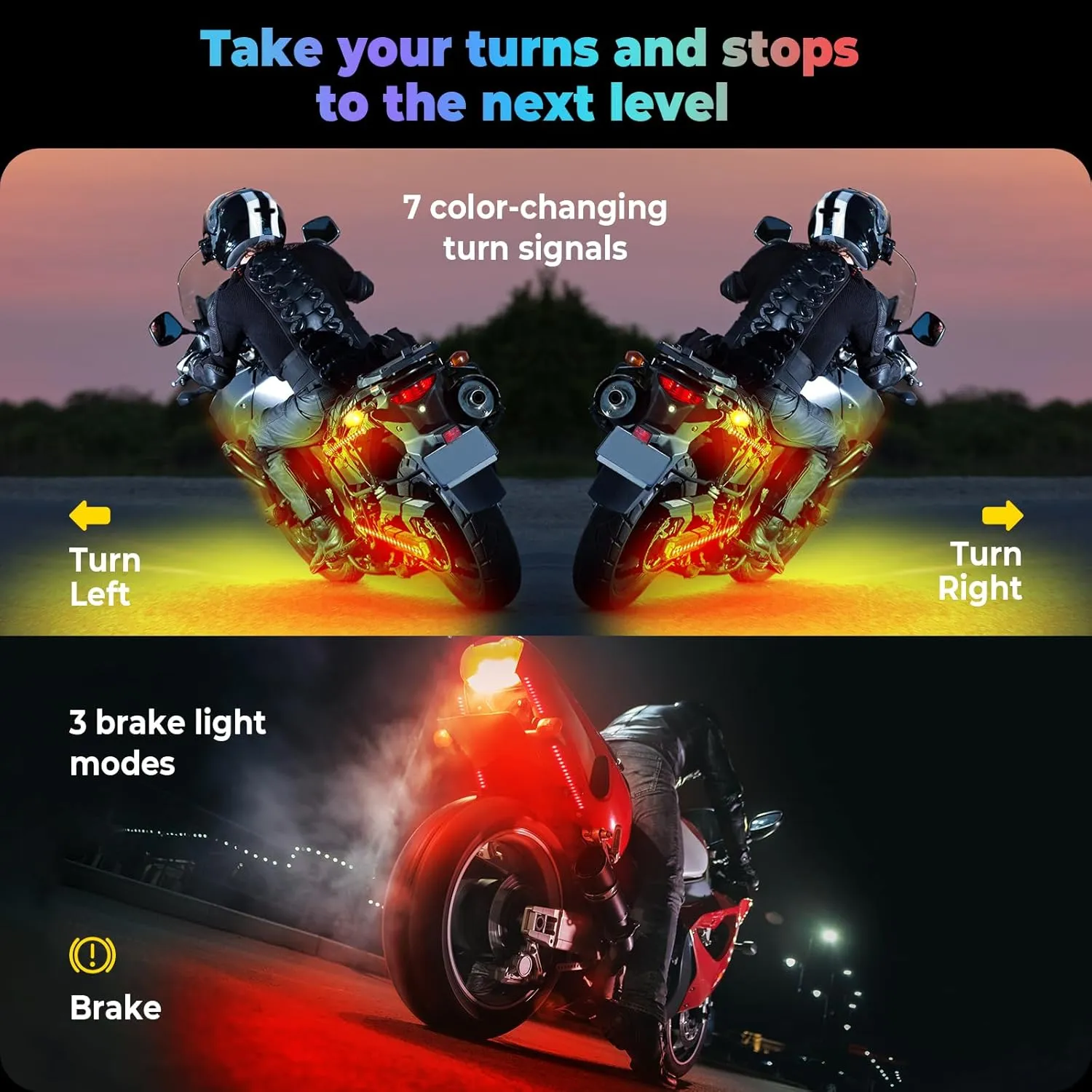 18pcs Underglow LED Strip Light Kit with APP Control, Dual Zone, Brake Turn Signal, 12V Waterproof Pixelglow Effects for Motorcycles, Trikes, Golf Carts, ATVs, UTVs - M18AP