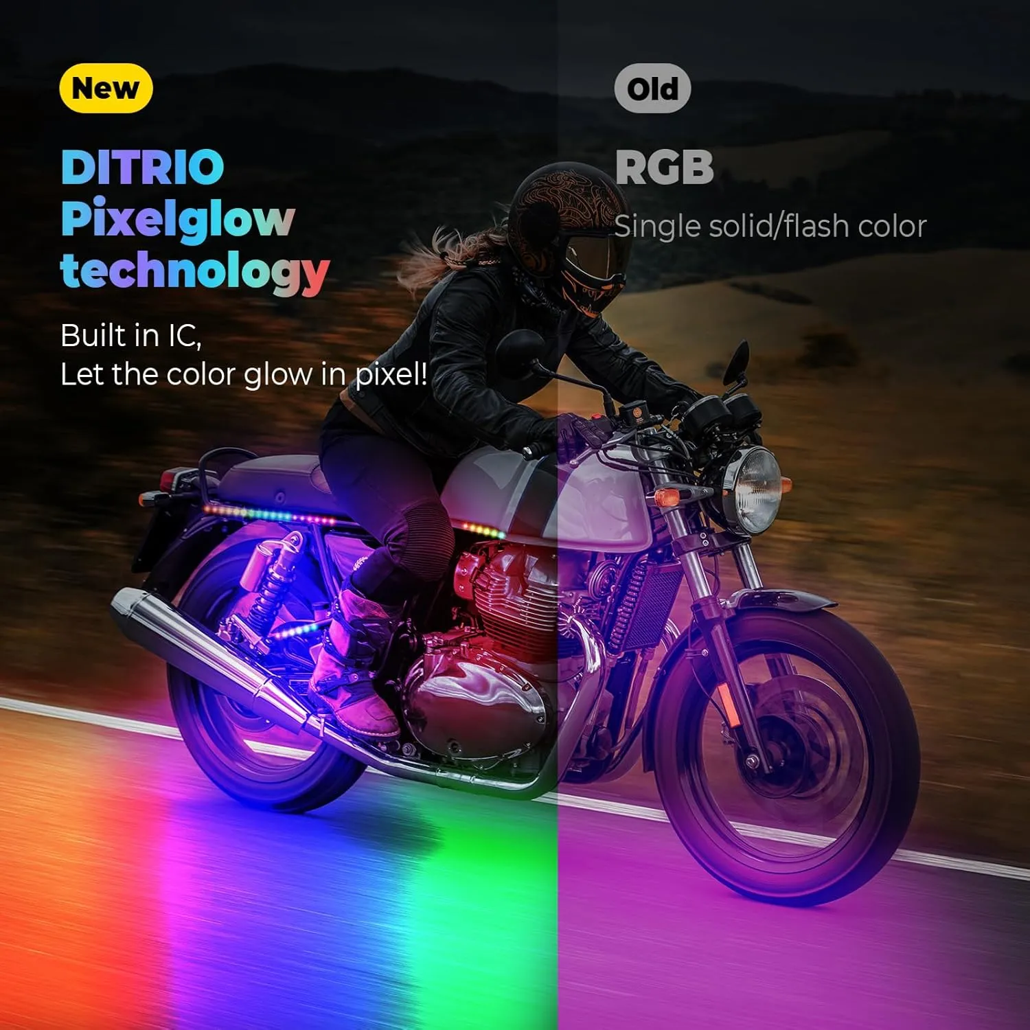18pcs Underglow LED Strip Light Kit with APP Control, Dual Zone, Brake Turn Signal, 12V Waterproof Pixelglow Effects for Motorcycles, Trikes, Golf Carts, ATVs, UTVs - M18AP