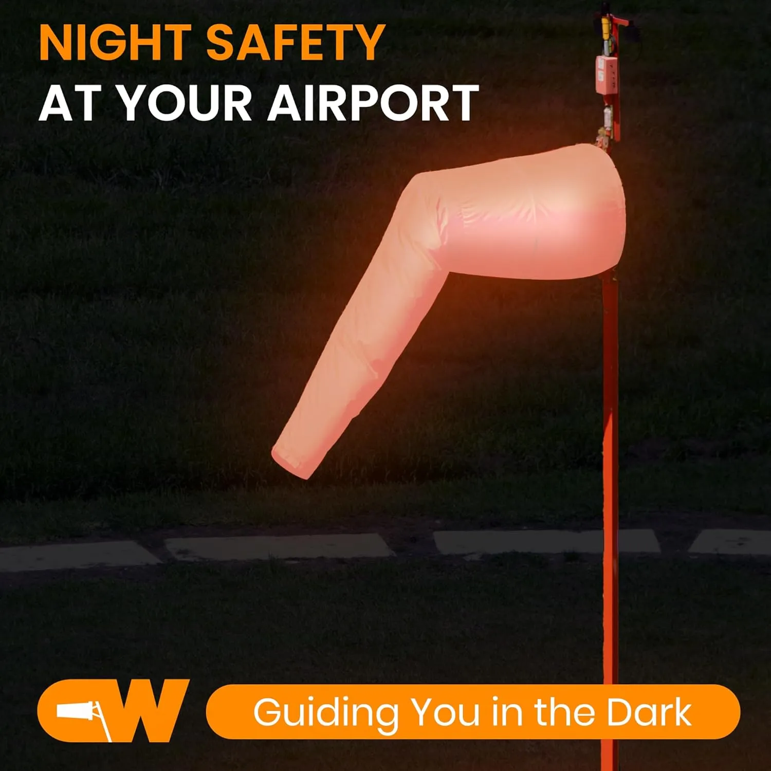 18"x60" Airport Windsock | Heavy Duty, Waterproof, UV Fade Resistant, High Vis Fluorescent, Quad Stitched, Zip Ties Included, for Industrial, Ranch, and Agricultural Use | Orange