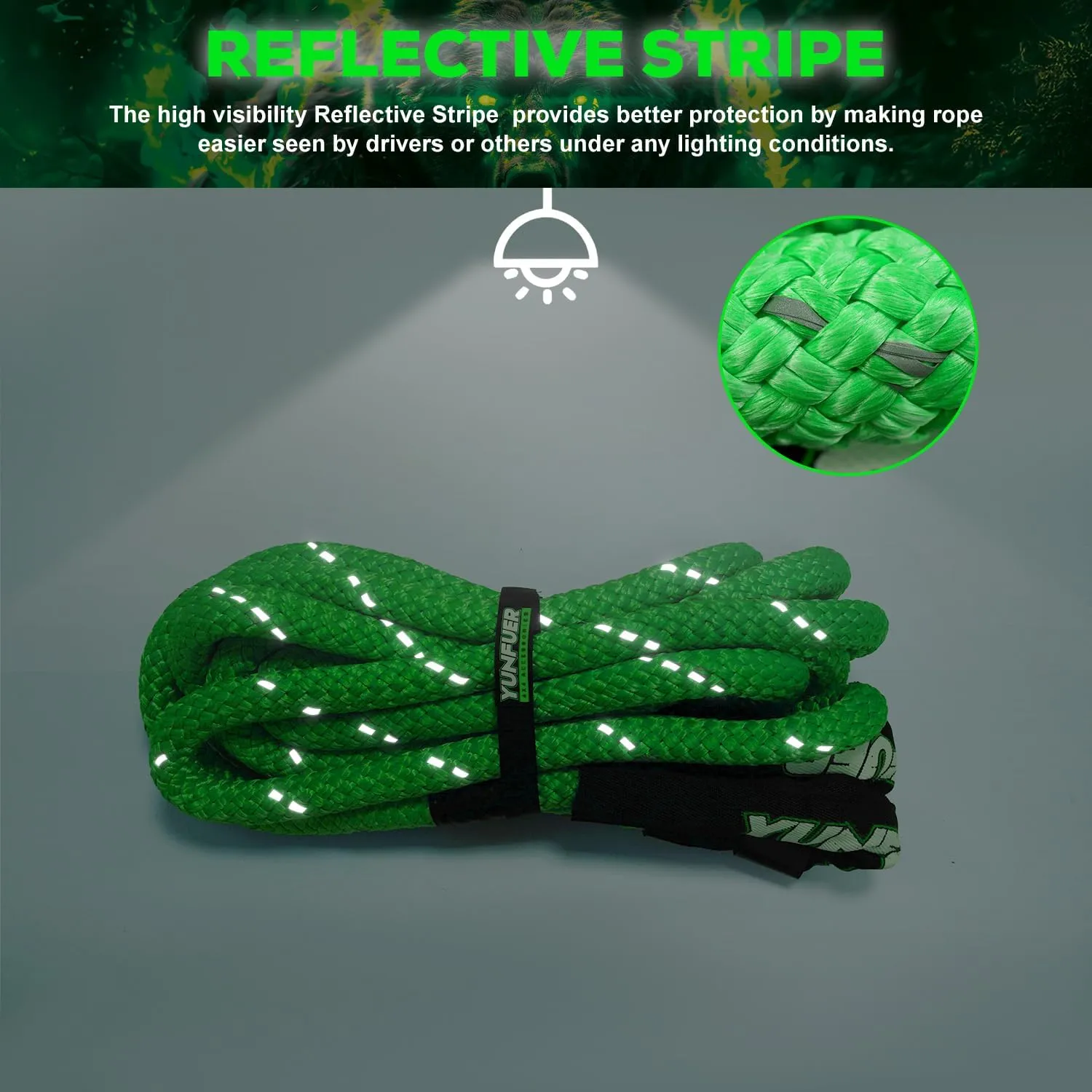 1" x 30ft Kinetic Recovery Tow Rope 48600LBS with 2 Soft Shackles Kit Heavy Duty Offroad Recovery Rope Kit for Trucks SUV UTV ATV Tractor Car Jeep (Green)