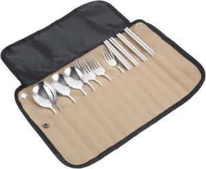 1Set Camping Cutlery for Picnic Portable Utensils with Storage Bag for Outdoor Dining Hiking Bbq and Travel Compact and Organized Tableware Kit
