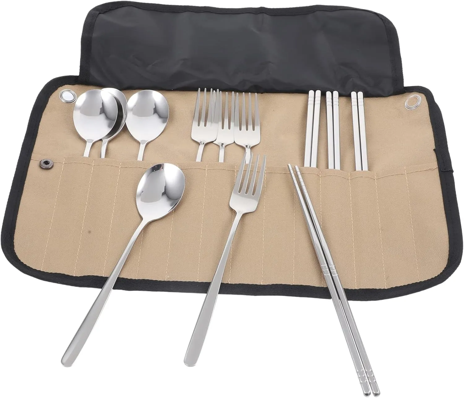 1Set Camping Cutlery with Storage Bag Portable Multifunction Tableware Pouch for Outdoor Gears Hiking Picnics and Barbecues Durable and Compact Utensils Organizer