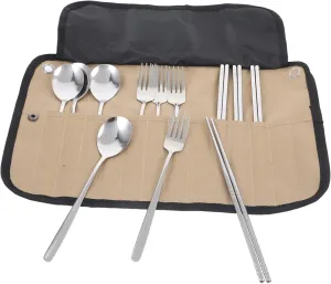 1Set Camping Cutlery with Storage Bag Portable Multifunction Tableware Pouch for Outdoor Gears Hiking Picnics and Barbecues Durable and Compact Utensils Organizer