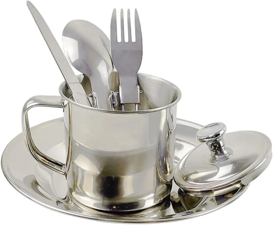 1Set Portable Stainless Steel Cookware Person Durable Camping Tableware Combination for Picnics Hiking and Outdoor Activities Option
