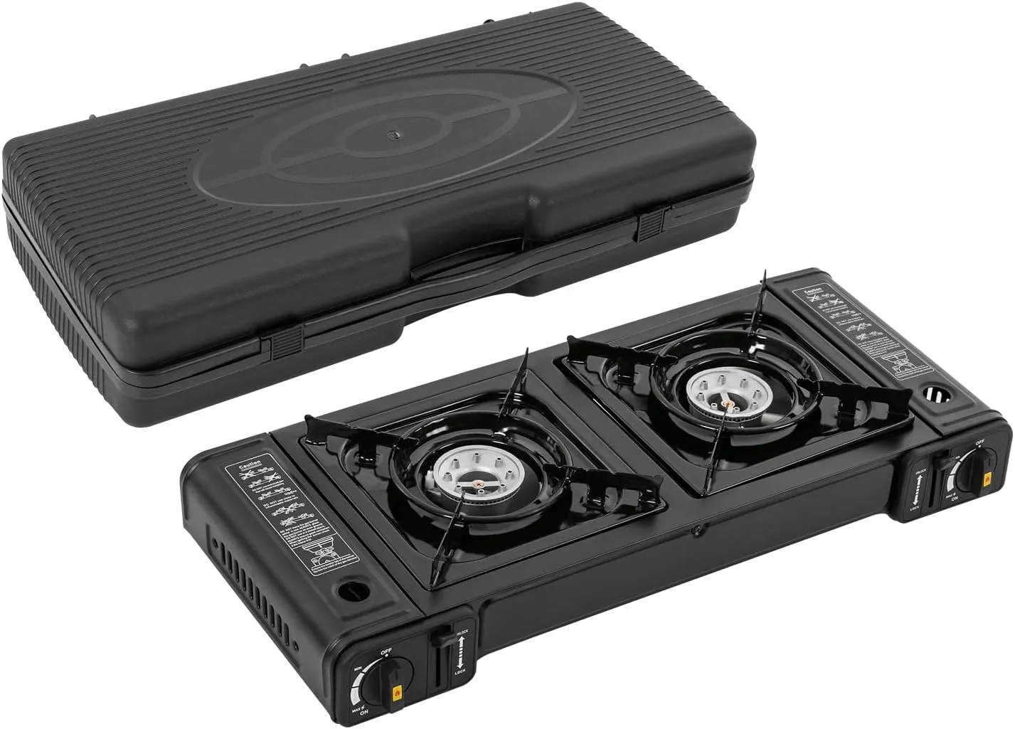 2 Burner Butane Gas Stove with Carry Case, Auto ignition Outdoor Gas Stove, Portable Camping Stove for Outdoor Cooking,Camping,RV (Standard)