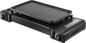 2-Burner Camping Stove with Grill Tray and Carry Case, Portable Butane Gas Cooktop with Adjustable Flame and Safety Features for Outdoor Cooking Hiking and BBQ Use