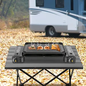 2-Burner Portable Camping Stove Portable Butane Camping Stove for Outdoor Cooking Auto Ignition Camping Burner LPG for RV, Apartments, Outdoor (24.2 * 10.6 * 3.4in)