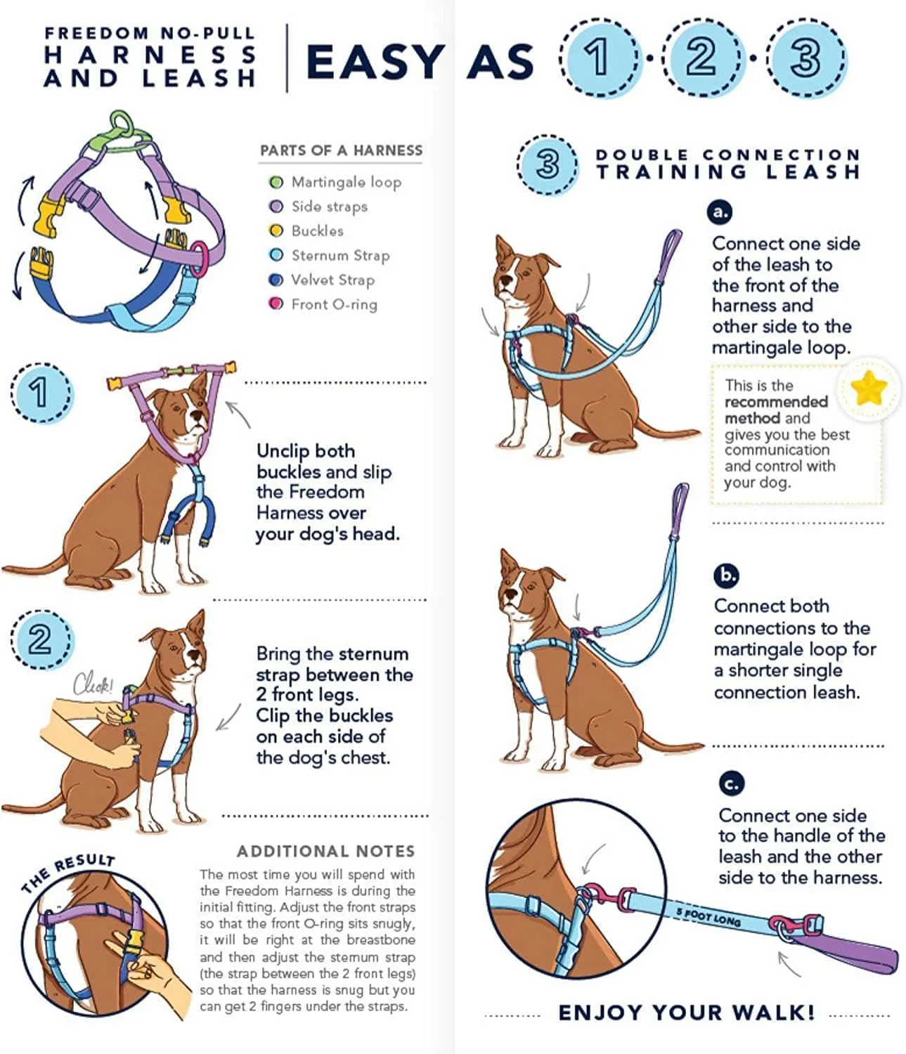 2 Hounds Design Freedom No Pull Dog Harness, Adjustable Harness and Leash Set, Easy Walking & Comfortable Control, Fits Small, Medium & Large Dogs, Solid Colors, Made in USA, 1" MD, Teal