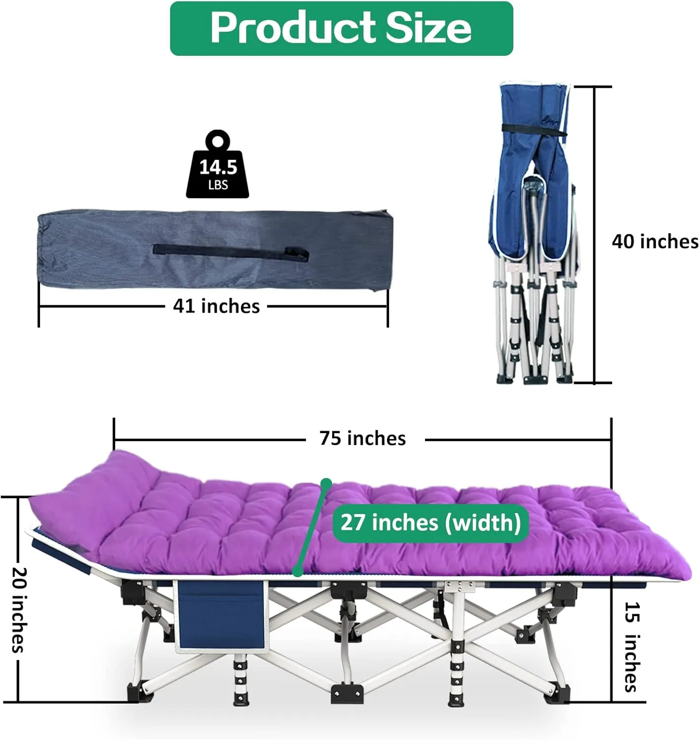 2-Pack Camping Cot Cots for Sleeping with Mattress Cots for Camping for Adults with Camfortable Pad Heavy Duty Camping Bed with Carry Bag Folding Cot for Hiking Home Office Nap Vacation