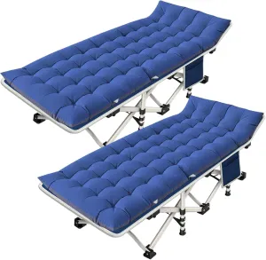 2 Pack Camping Cot with Mattress Comfortable Cot Bed Folding Cot Heavy Duty Cots for Sleeping with Carry Bag for Adults Kids Guest Bed Outdoor Home
