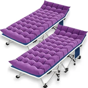 2 Pack Camping Cot with Mattress Comfortable Cots for Sleeping Camping Bed Sturdy Load up to 450LB Folding Cot with Carry Bag for Home Office Indoor Outdoor