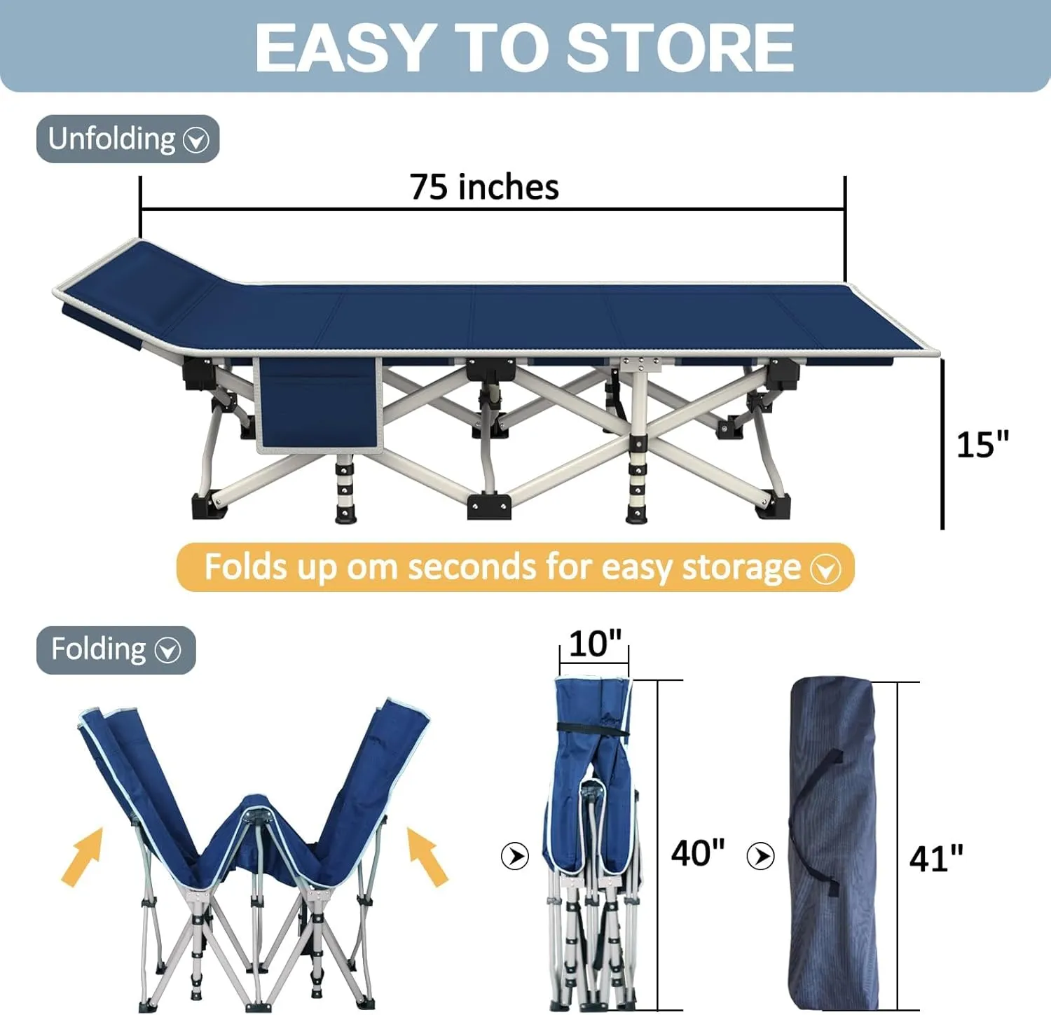 2 Pack Camping Cot with Mattress Comfortable Cots for Sleeping Sleeping Cot Folding Cot Double Layer Oxford Heavy Duty Camping Bed with Carry Bag for Home Office Nap Outdoor Travel
