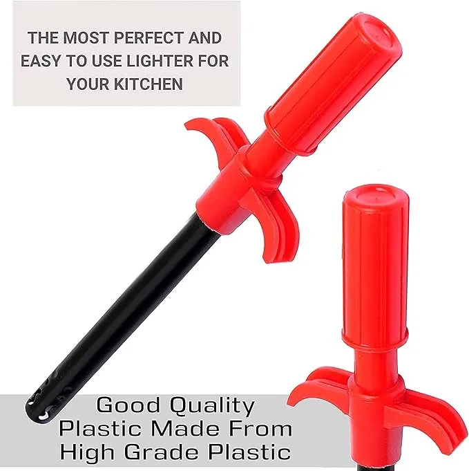 2 Pack Easy Grip Metal Regular Gas Lighters for Gas Stoves, Restaurants & Kitchen Use - Red and Black