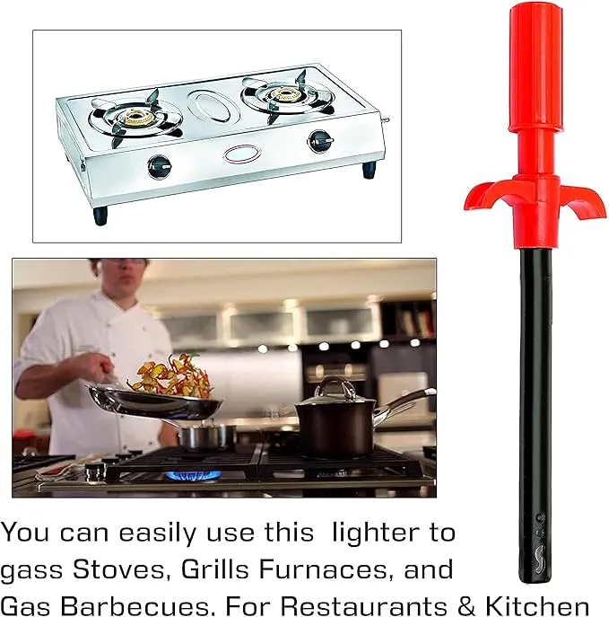 2 Pack Easy Grip Metal Regular Gas Lighters for Gas Stoves, Restaurants & Kitchen Use - Red and Black