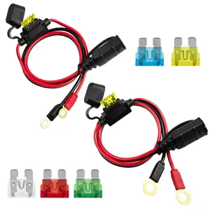 2 Pack Wire Harness Compatible with NOCO GC008 X-Connect and GC002 X-Connect, M10 (3/8in) and M6 (1/4in) XL Eyelet Terminal Connector, Contains 5 Fuses (10A, 15A, 20A, 25A, 30A)