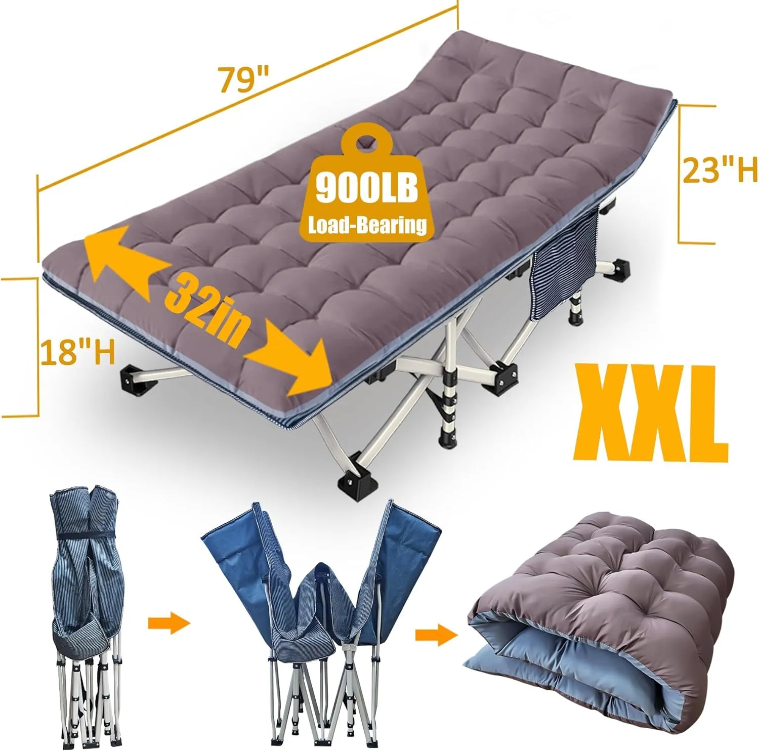 2 Pack XXL Cot 79" L x 32" W x 18" H Camping Cot with Mattress Comfortable Sleeping cots for Adults with Carry Bag Extra Large Cots for Camping Bed Folding Cot Heavy Duty for Home Outdoor Indoor