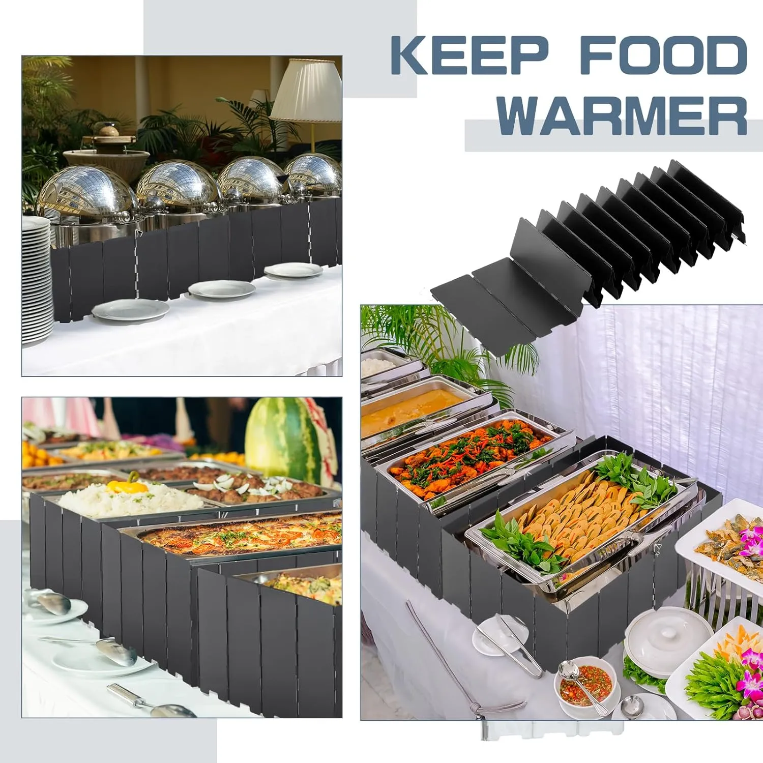 2 Pcs 40 Plate Chafing Wind Stove Dish Camping Guard 67 x 7.8'' Stainless Steel Folding Outdoor Windscreen with Drawstring Bag for Camp Picnic Burner Guard (Black)